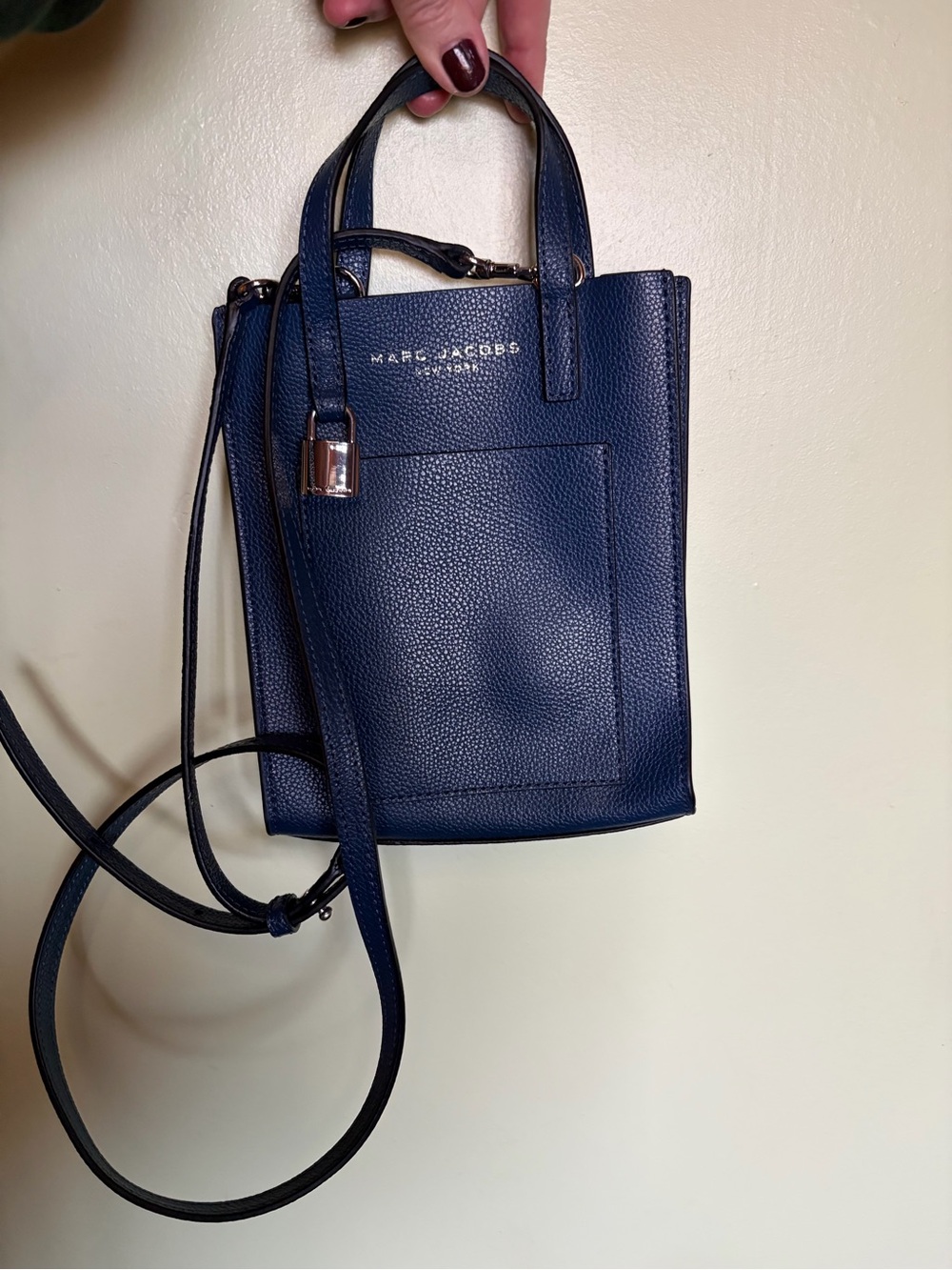 Marc Jacobs Deep Navy Pebbled Leather Mini Tote Crossbody